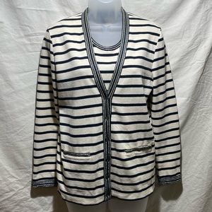 J Crew Cream and Navy Metallic Tank and Cardigan Set